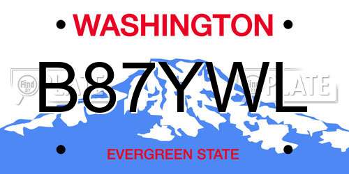 B87YWL Washington License Plate