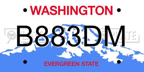 B883DM Washington License Plate