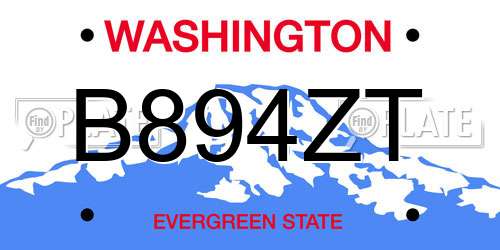 B894ZT Washington License Plate