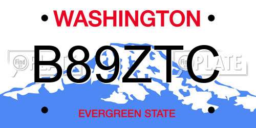 B89ZTC Washington License Plate