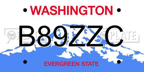 B89ZZC Washington License Plate