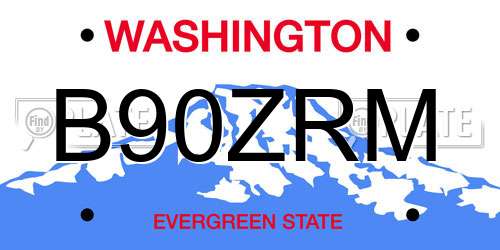 B90ZRM Washington License Plate