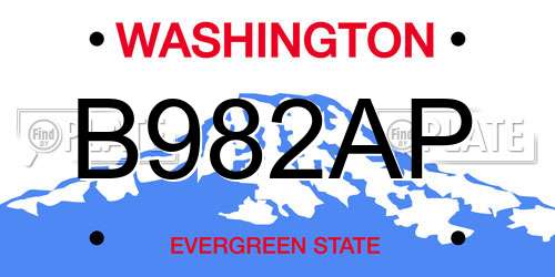 B982AP Washington License Plate
