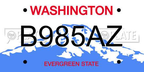 B985AZ Washington License Plate