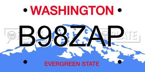B98ZAP Washington License Plate