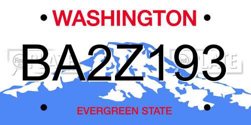 BA2Z193 Washington License Plate