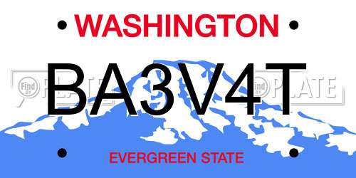 BA3V4T Washington License Plate