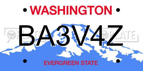 BA3V4Z Washington License Plate