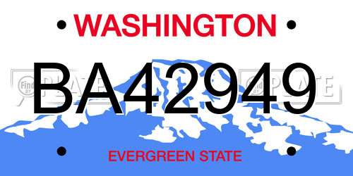 BA42949 Washington License Plate