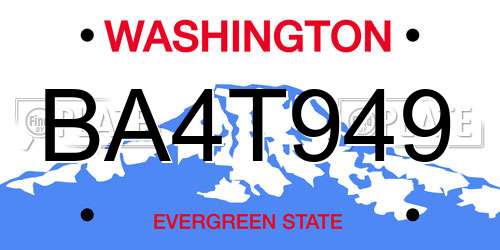 BA4T949 Washington License Plate