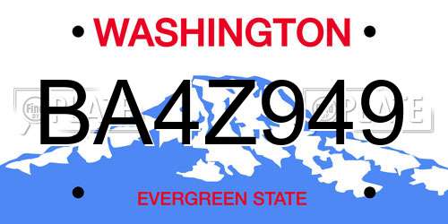 BA4Z949 Washington License Plate