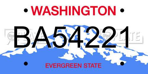 BA54221 Washington License Plate