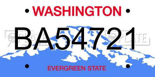 BA54721 Washington License Plate