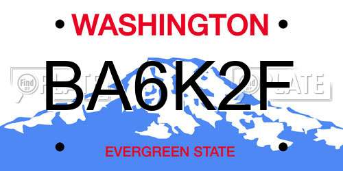 BA6K2F Washington License Plate