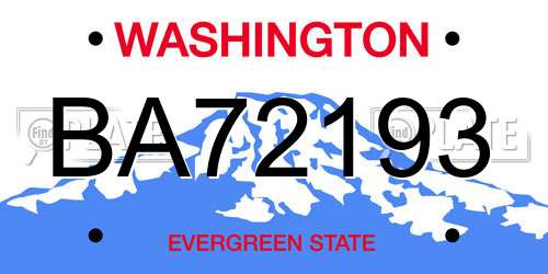 BA72193 Washington License Plate