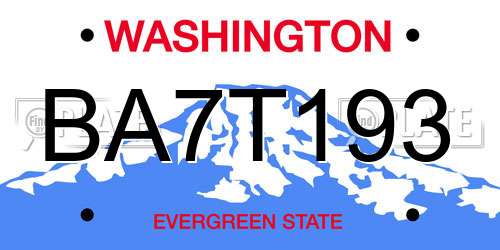 BA7T193 Washington License Plate