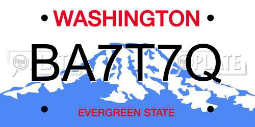 BA7T7Q Washington License Plate