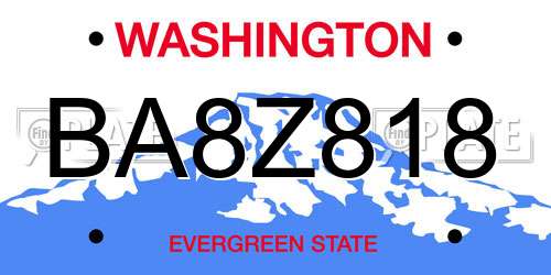 BA8Z818 Washington License Plate