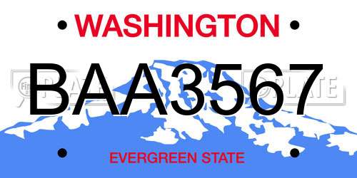 BAA3567 Washington License Plate