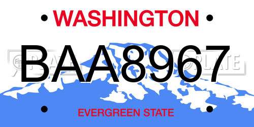 BAA8967 Washington License Plate