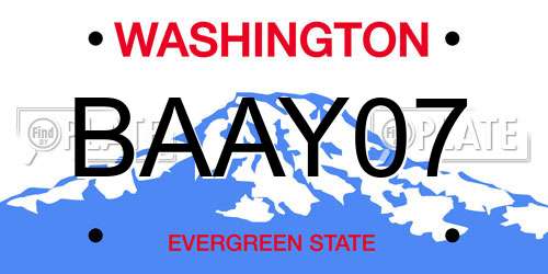 BAAY07 Washington License Plate