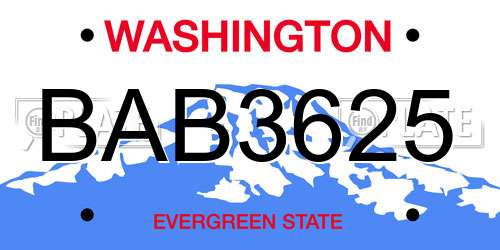 BAB3625 Washington License Plate