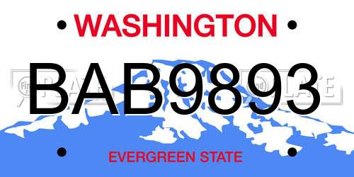 BAB9893 Washington License Plate