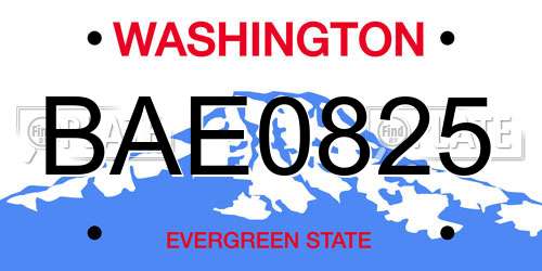 BAE0825 Washington License Plate