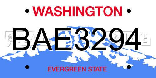 BAE3294 Washington License Plate