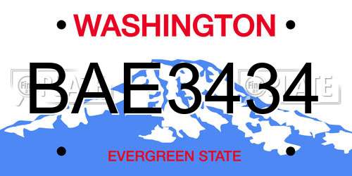 BAE3434 Washington License Plate