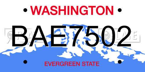 BAE7502 Washington License Plate