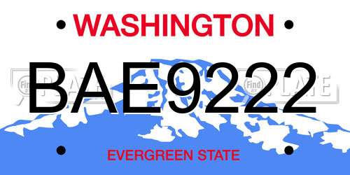 BAE9222 Washington License Plate