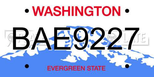 BAE9227 Washington License Plate