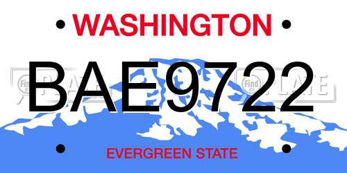 BAE9722 Washington License Plate