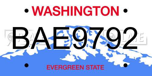 BAE9792 Washington License Plate
