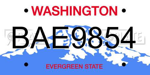 BAE9854 Washington License Plate