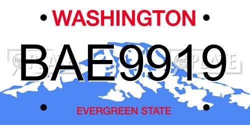 BAE9919 Washington License Plate
