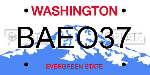 BAEO37 Washington License Plate