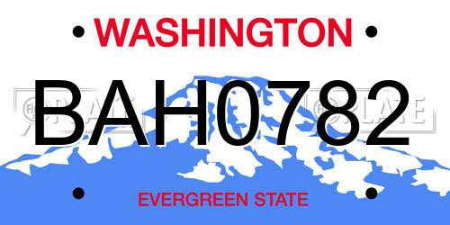 BAH0782 Washington License Plate