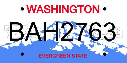 BAH2763 Washington License Plate