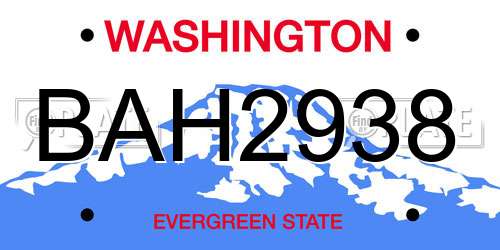 BAH2938 Washington License Plate
