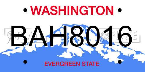 BAH8016 Washington License Plate