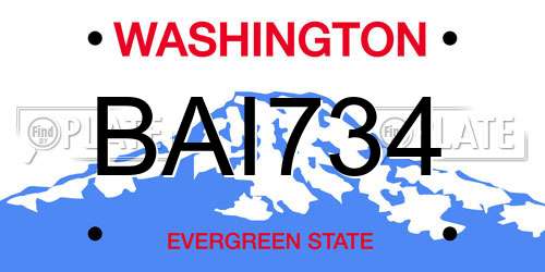 BAI734 Washington License Plate