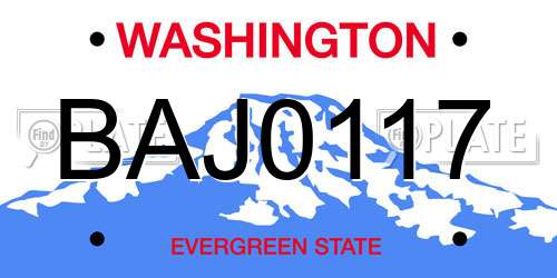 BAJ0117 Washington License Plate