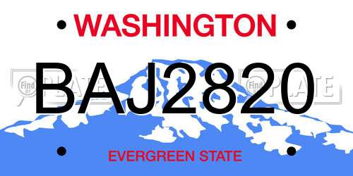 BAJ2820 Washington License Plate