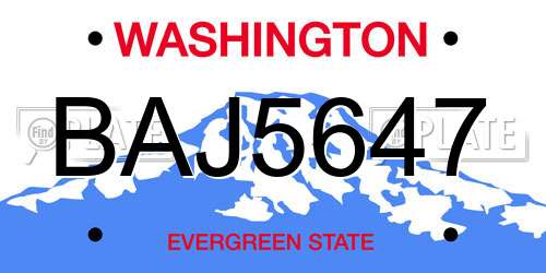 BAJ5647 Washington License Plate