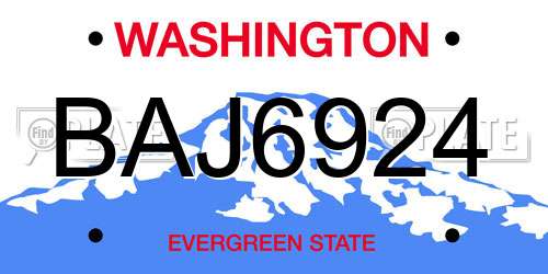 BAJ6924 Washington License Plate