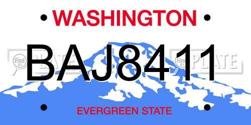 BAJ8411 Washington License Plate