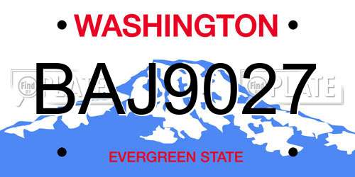 BAJ9027 Washington License Plate