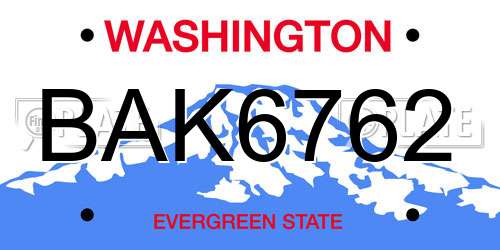 BAK6762 Washington License Plate